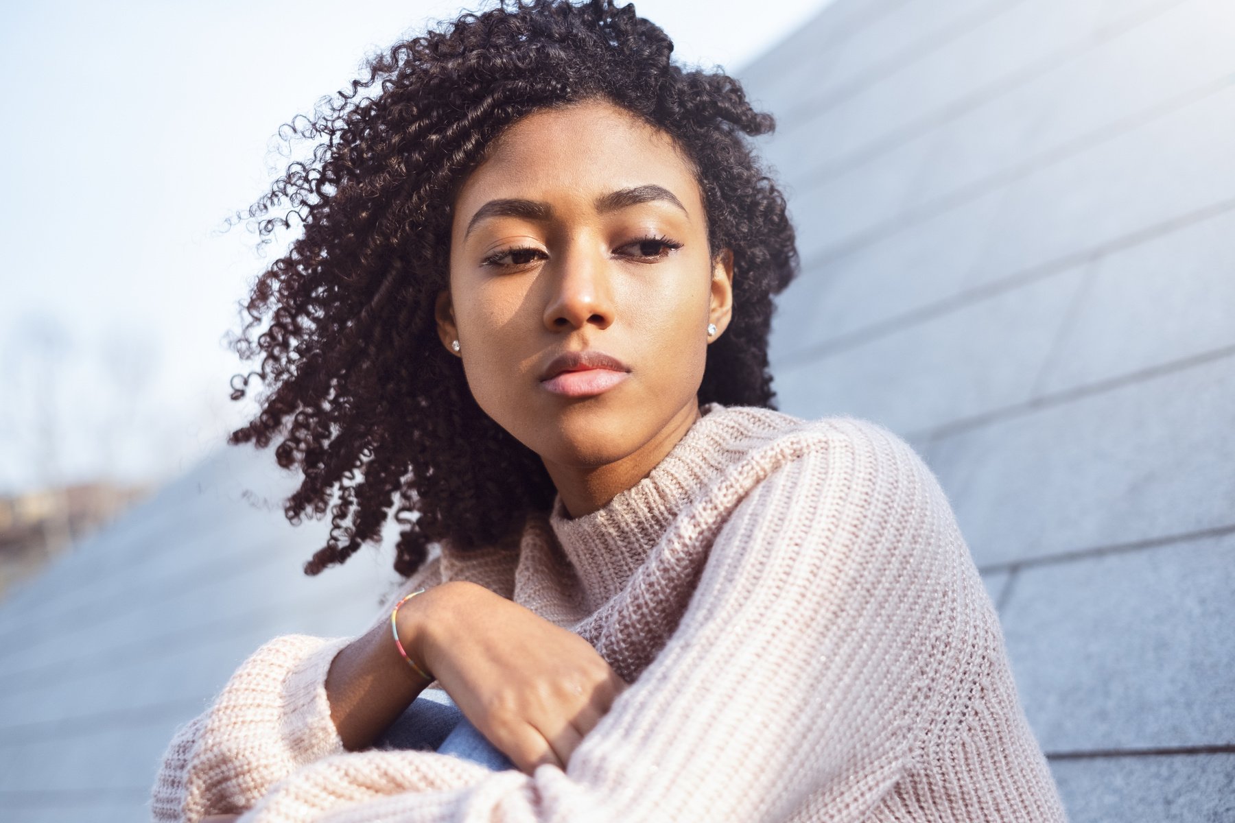 Sad young black woman portrait feeling negative emotions